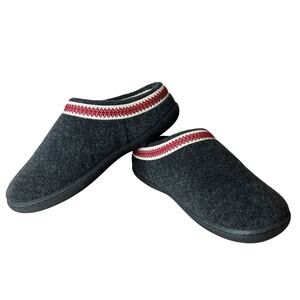 Clarks Wool Black Red Ribbon Faux Fur Lined Indoor Outdoor House Slippers 8